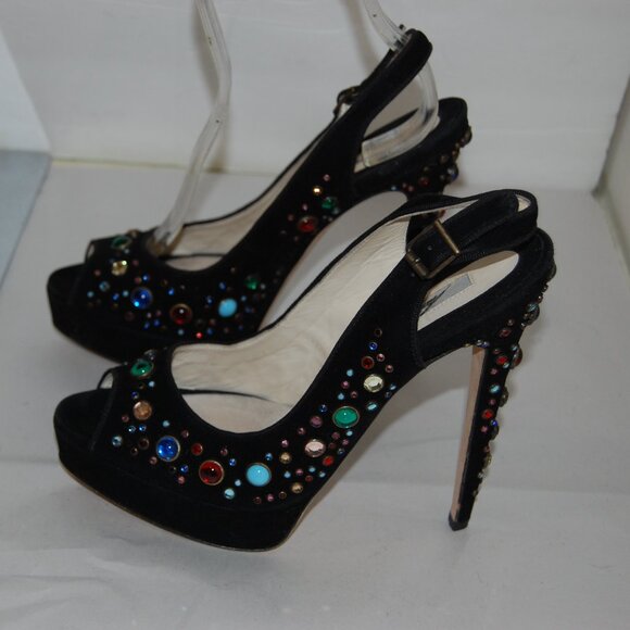 38.5/US 8.5❤️ Brian Atwood Suede Leather High Heels Platform Sandals Pumps ITALY - Picture 5 of 12